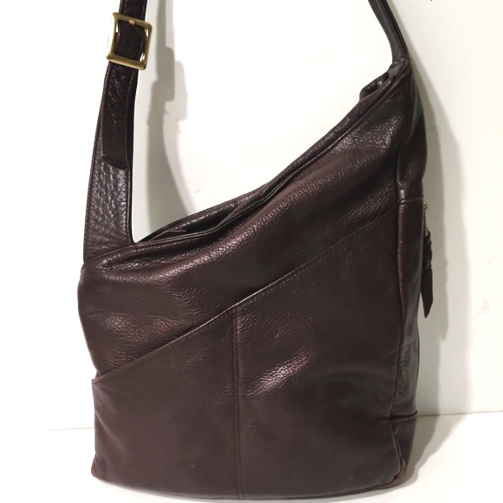 Sven Berkeley USA Leather Angled Carryall Shoulder Bag Burgandy
